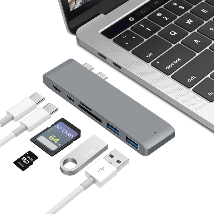 USB-C To HDMI Splitter Docking Station Card Reader, Specification: 6 in 1 Gray