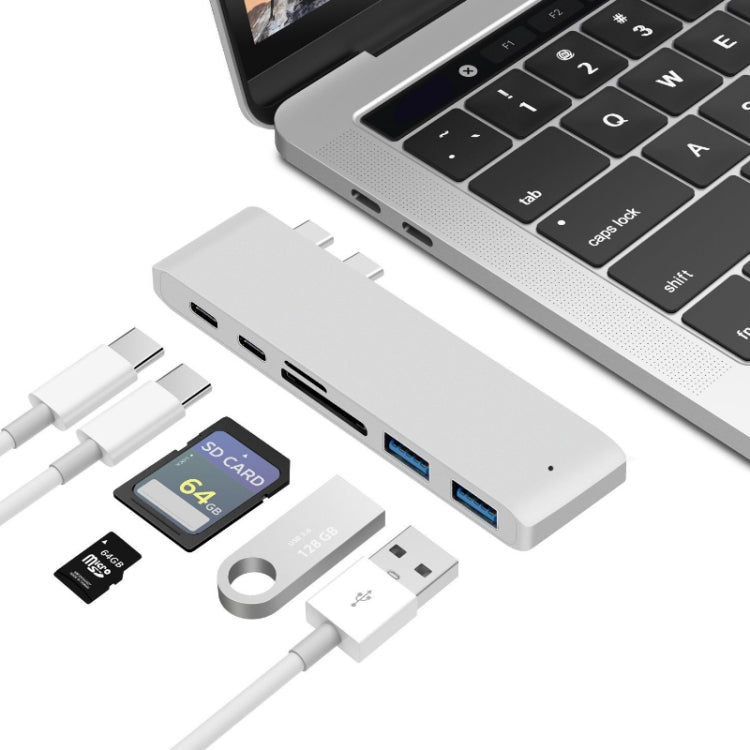USB-C To HDMI Splitter Docking Station Card Reader, Specification: 6 in 1 Silver