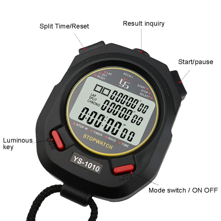 YS 3 Rows Display Luminous Stopwatch Timer Training Referee Stopwatch, Style: YS-1060 60 Memories - Pedometer by PMC Jewellery | Online Shopping South Africa | PMC Jewellery | Buy Now Pay Later Mobicred