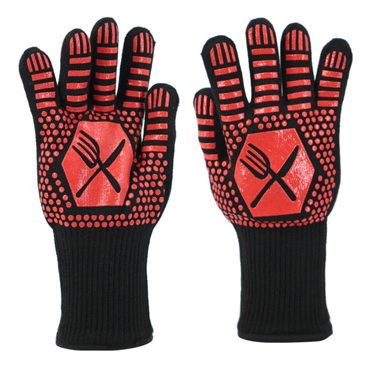 1 Pair High Temperature Resistant Silicone BBQ Gloves Anti-Scalding Gloves(Scalpel Red)