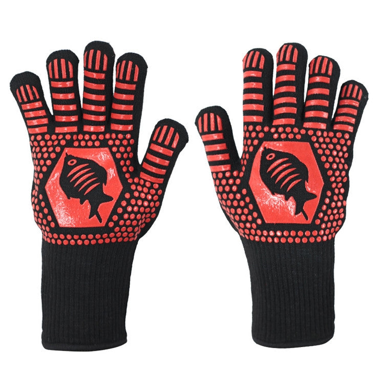 1 Pair High Temperature Resistant Silicone BBQ Gloves Anti-Scalding Gloves(Fish Bone Red) - Safety Gloves by PMC Jewellery | Online Shopping South Africa | PMC Jewellery