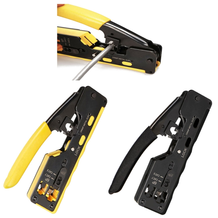 6P8P Seven-type Through-hole Crystal Head Wire Stripping Tool Network Cable Pliers(Yellow)