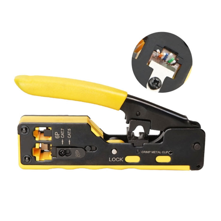 6P8P Seven-type Through-hole Crystal Head Wire Stripping Tool Network Cable Pliers(Black)
