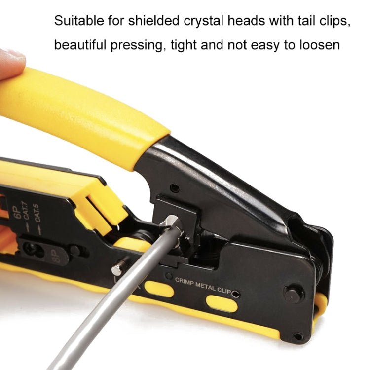 6P8P Seven-type Through-hole Crystal Head Wire Stripping Tool Network Cable Pliers(Yellow)