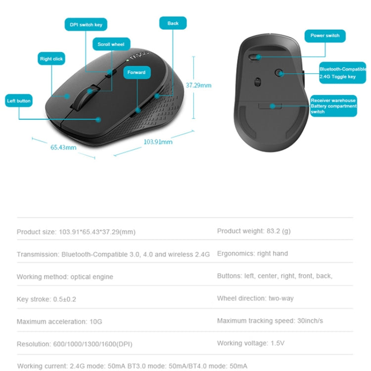 Rapoo M300G 1600DPI 3 Keys Laptop Office Silent Wireless Bluetooth Mouse(Light Gray) - free shipping - PMC Jewellery - Order now!