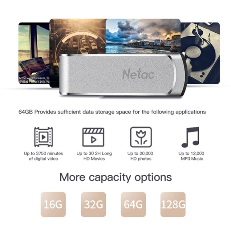 Netac U388 High Speed USB3.0 Metal Rotating Car Computer U Disk, Capacity: 32GB