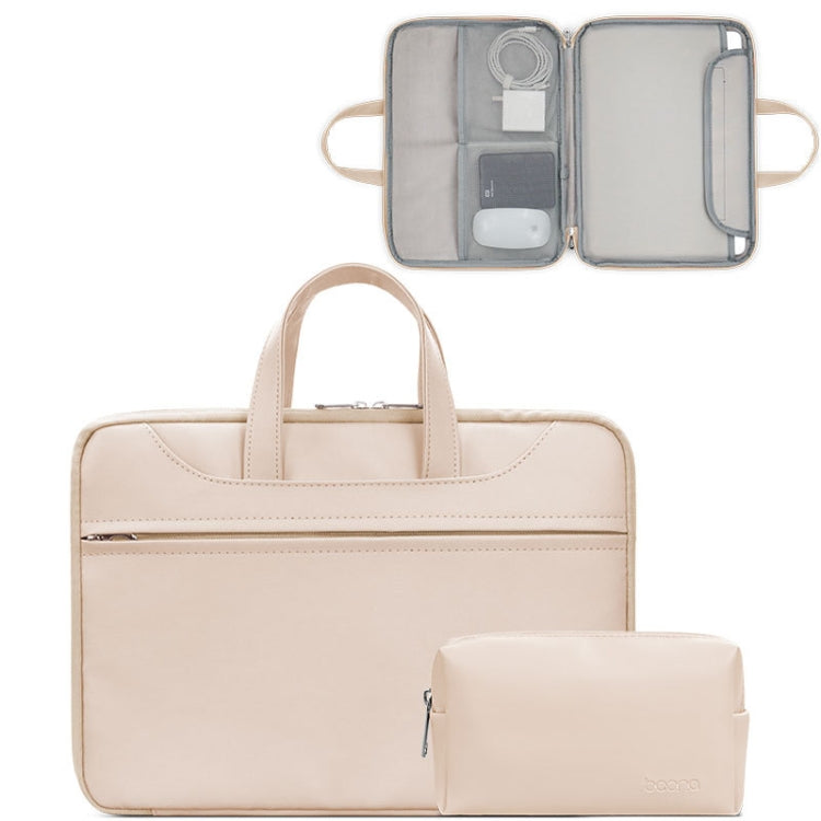 Baona BN-Q006 PU Leather Full Opening Laptop Handbag For 13/13.3 inches(Light Apricot Color+Power Bag)
