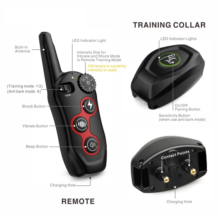 Remote Control Trainer Dog Collar Automatic Barking Stopper, Specification: 1 Drag 2 Red+Orange