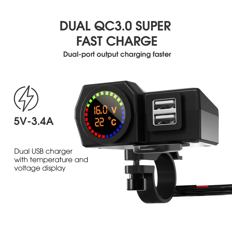 WUPP CS-1747A1 Motorcycle Voltage Temperature Digital Display Double USB Phone Charger - free shipping - PMC Jewellery - Order now!