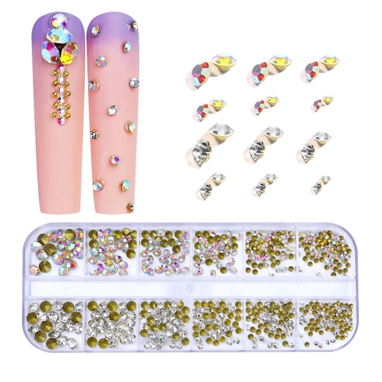 12 Grid Flat Bottom Shaped Nail Rhinestones Nail Decoration, Specification: 01