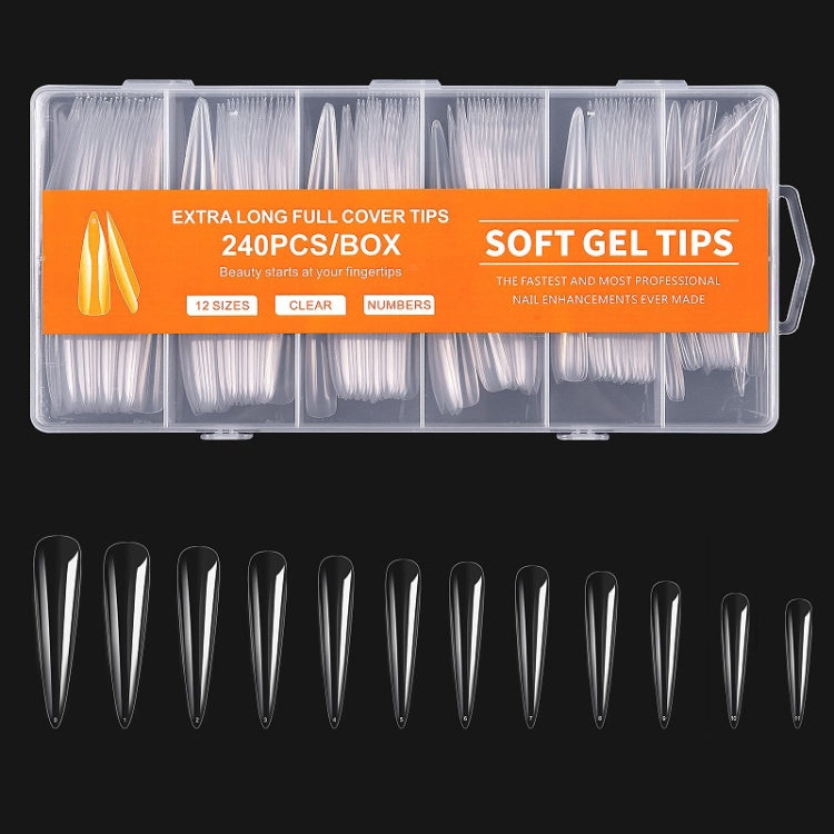 240 PCS/Box Thin Soft Transparent Nail Pieces, Shape:Super Long Pointed Nails