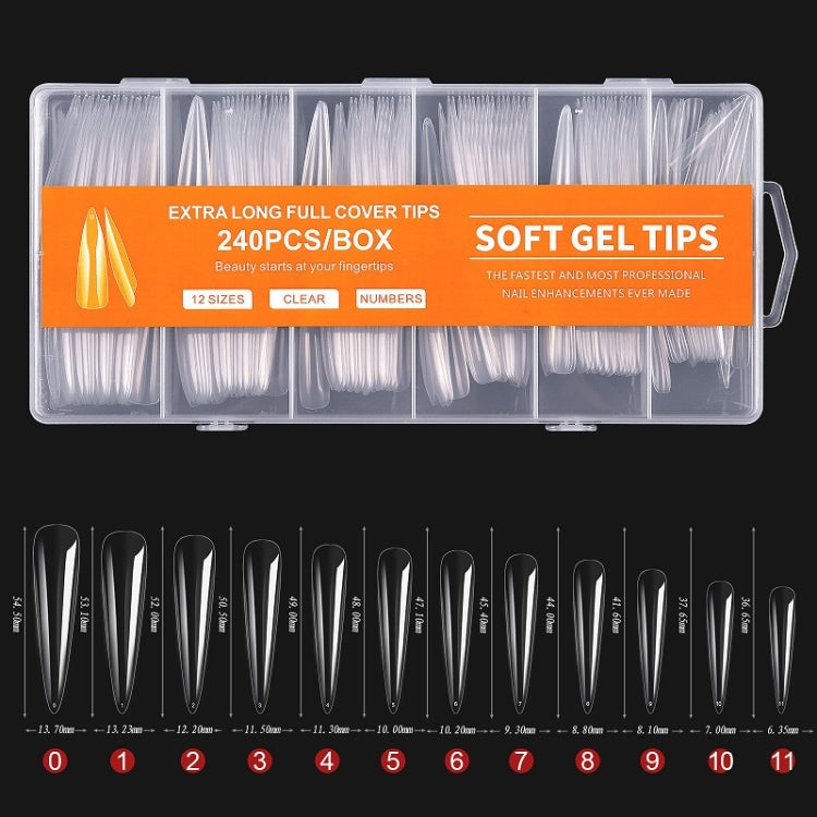 240 PCS/Box Thin Soft Transparent Nail Pieces, Shape:Super Long Pointed Nails