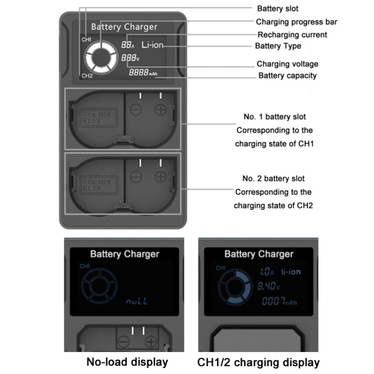 EL15 USB LCD Dual Charge SLR Camera Battery Charger - Battery USB Charger by PMC Jewellery | Online Shopping South Africa | PMC Jewellery | Buy Now Pay Later Mobicred