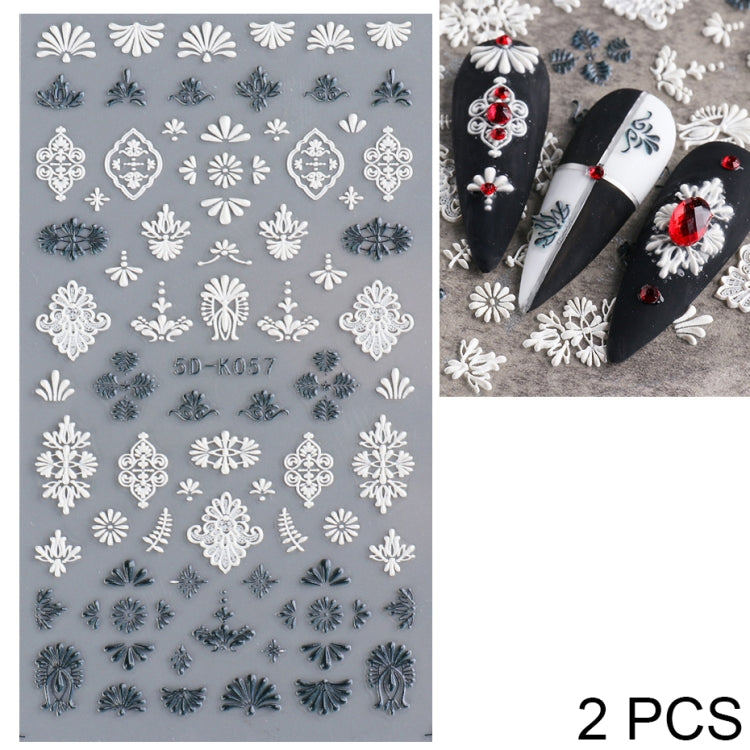 2 PCS 5D Stereoscopic Hollow Lace Nail Stickers Nail Art 3D Flower Embossed Stickers(5D-K57)