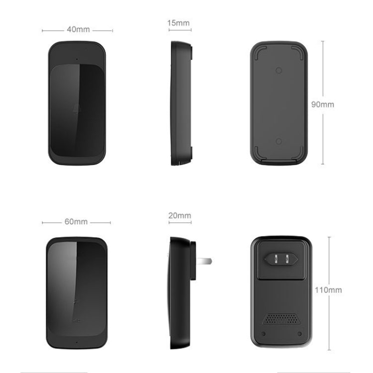 C03 1 For 1 Home Wireless IP44 Waterproof Touch Sensor Doorbell(EU Plug Black) - Wireless Doorbell by PMC Jewellery | Online Shopping South Africa | PMC Jewellery | Buy Now Pay Later Mobicred