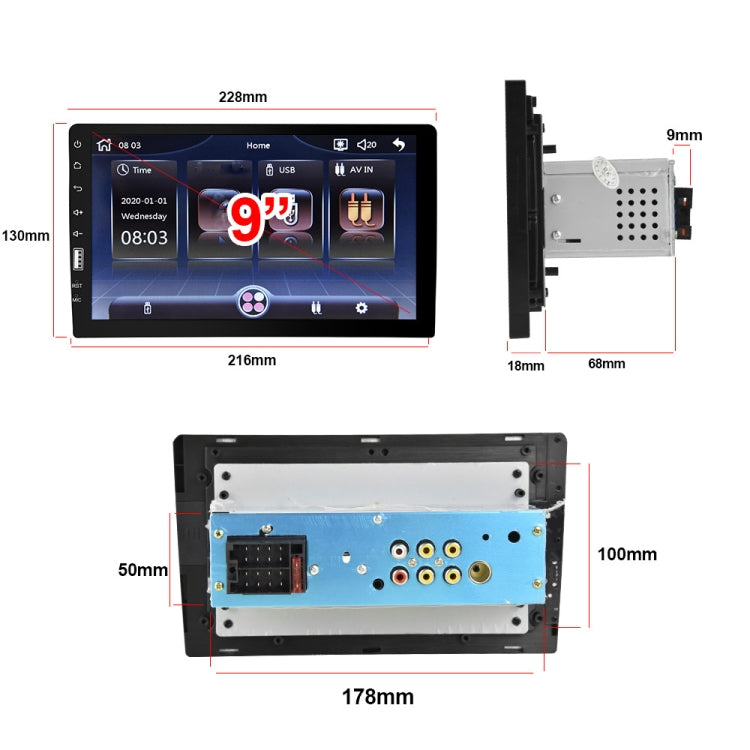 Q3570 9 inch Carplay Single Spindle MP5 Player, Style: Standard+12 Light Camera