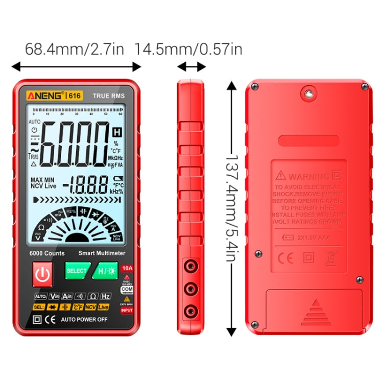 ANENG 616 Automatic High-precision Digital Display Capacitance Multimeter, Color: Red(Color Box) - free shipping - PMC Jewellery - Order now!
