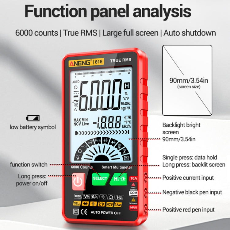 ANENG 616 Automatic High-precision Digital Display Capacitance Multimeter, Color: Red(Color Box) - free shipping - PMC Jewellery - Order now!