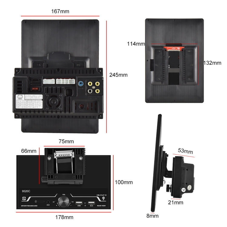 9520C Double Spindle 9.5 inch Vertical Screen Car MP5 Player, Style: Standard+8 Light Camera