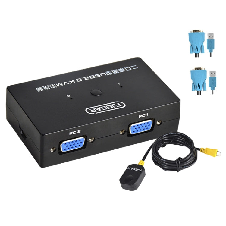 FJGEAR FJ-201UK 2 In 1 Out KVM Switcher With Desktop Controller With Cable(Black)