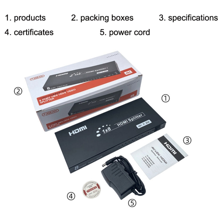 FJGEAR SM4K108 8 Ports HDMI Splitter 4K HD Audio And Video Splitter EU Plug - Splitter by PMC Jewellery | Online Shopping South Africa | PMC Jewellery | Buy Now Pay Later Mobicred