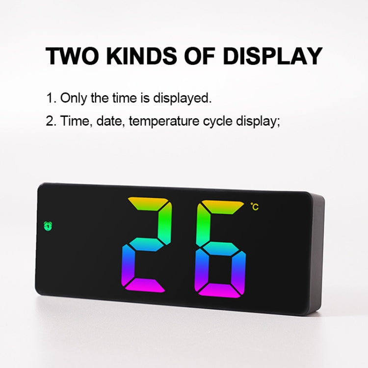 Colorful Fonts LED Electronic Alarm Clock Large Screen Clock(0725 Black Shell Mirror Surface D)