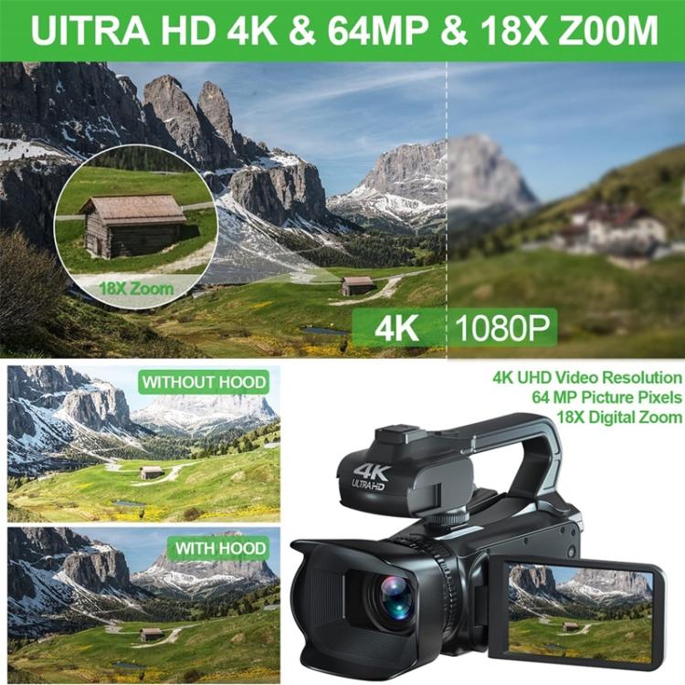 64MP 18X Zoom 4-Inch Touch Screen Handheld Digital Video Camera(16G) - Video Cameras by PMC Jewellery | Online Shopping South Africa | PMC Jewellery | Buy Now Pay Later Mobicred
