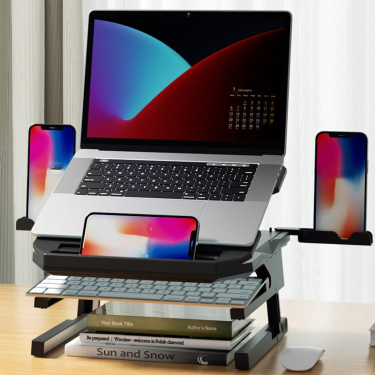 Double Layer Foldable Lift Laptop Stand Aluminum Computer Heightening Bracket(Black)