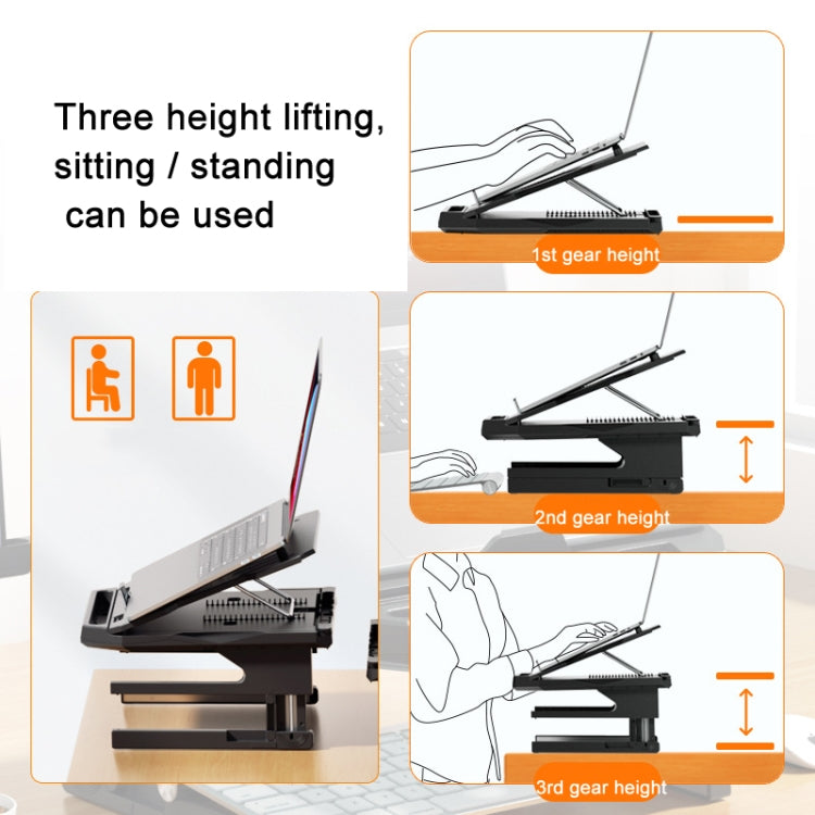 Double Layer Foldable Lift Laptop Stand Aluminum Computer Heightening Bracket(Black)