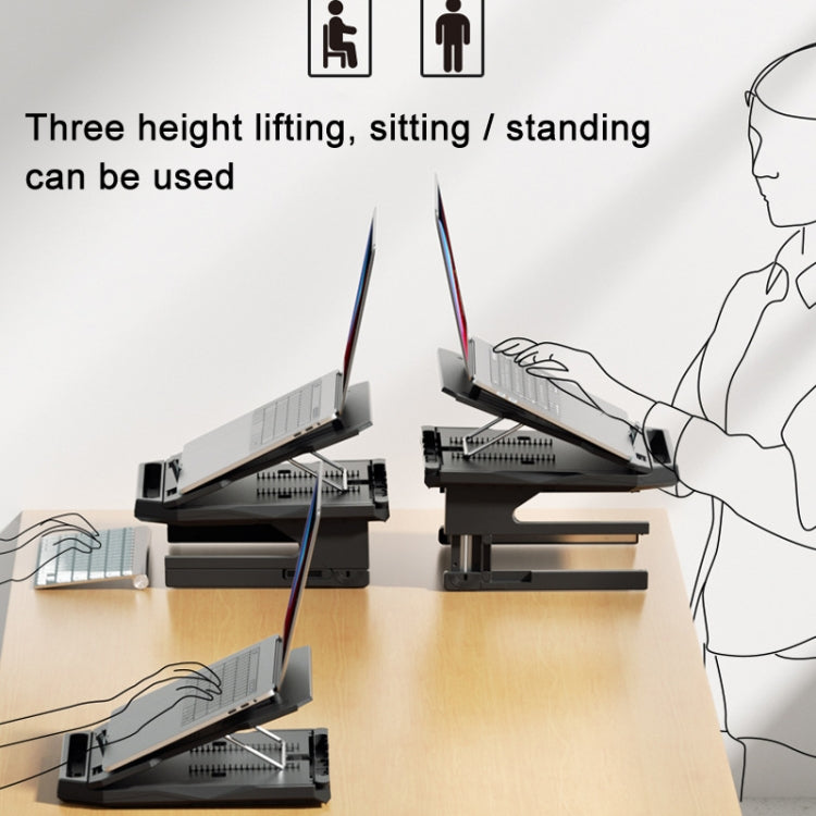 Double Layer Foldable Lift Laptop Stand Aluminum Computer Heightening Bracket(Black)