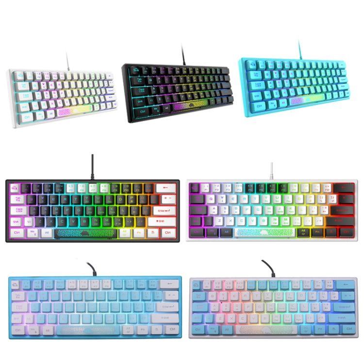 ZIYOULANG K61 62 Keys Game RGB Lighting Notebook Wired Keyboard, Cable Length: 1.5m(White Black) - free shipping - PMC Jewellery - Order now!