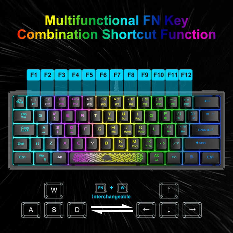 ZIYOULANG K61 62 Keys Game RGB Lighting Notebook Wired Keyboard, Cable Length: 1.5m(White Black) - free shipping - PMC Jewellery - Order now!