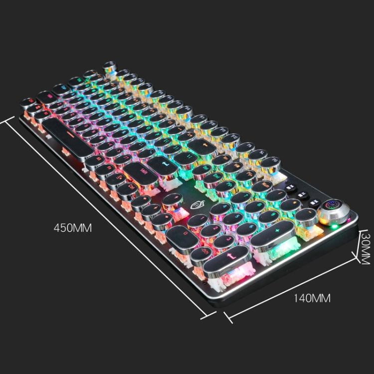 K820 104 Keys Retro Punk Plating Knob Glowing Wired Green Shaft Keyboard, Cable Length: 1.6m, Style: Running Lights (Black)