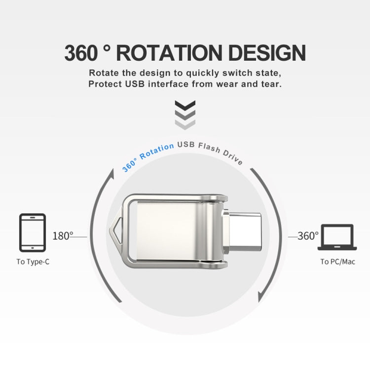 32GB USB 2.0 + Type-C/USB-C High Speed Mini Computer and Phone Dual-purpose Rotary U Disk(Silver)