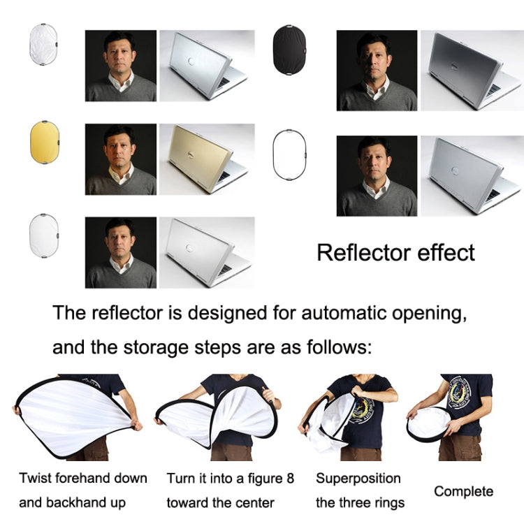 Selens 5 In 1 (Gold / Silver / White / Black / Soft Light) Folding Reflector Board, Size: 60x90cm