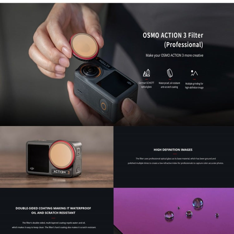 PGYTECH For DJI OSMO Action 3 Filter Camera Lens Pro Version,Spec: ND 8/16/32/64