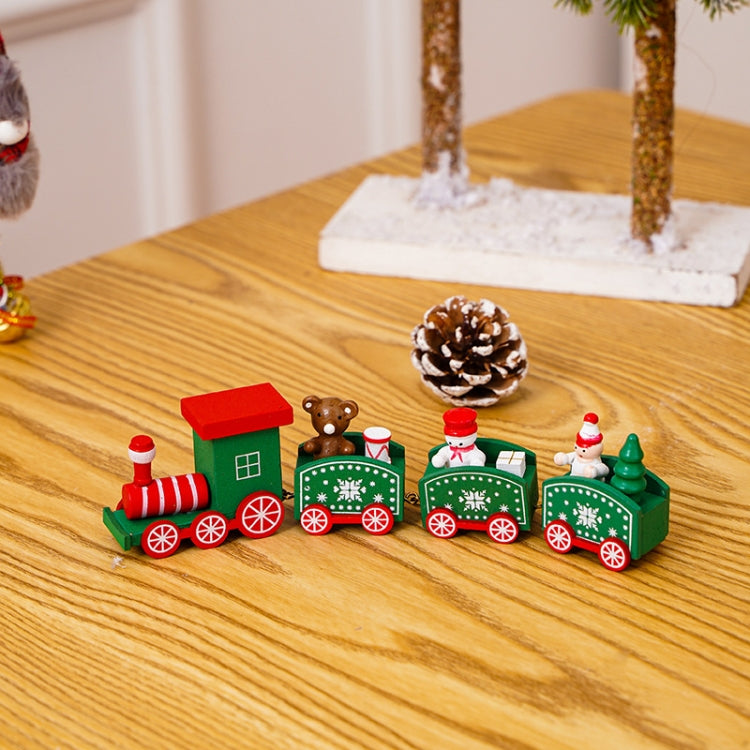 Christmas Decoration Wooden Train Kindergarten Christmas Festival Gift(Green 4 Section)