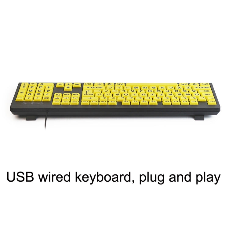T801 104 Keys Special People Children Old Man Big Letters USB Wired Keyboard, Cable Length: 1.38m(Yellow)