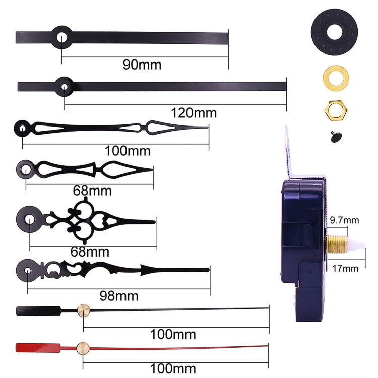 Shaft Length 17mm Quartz Clock Movement + 3 Sets Hands DIY Kit