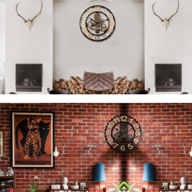 Vintage Wooden Round Gear Silent Wall Clock Rome Number 58cm 4 Gears Golden - Wall Clock by PMc TechLife | Online Shopping South Africa | PMc TechLife | Buy Now Pay Later Mobicred