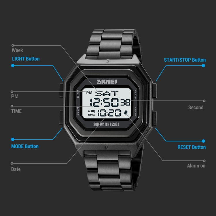 SKMEI 1875 Men Outdoor Electronic Watch Timing Multi-Functional Watch, Style: Steel Band White Machine