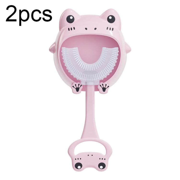 S8 2pcs Children Cartoon Animal Manual U-shaped Silicone Toothbrush for 2-12 Years Old(Pink Frog)
