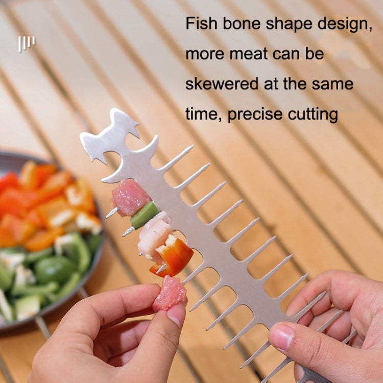 Outdoor Fish Bone Barbecue Steak 304 Stainless Steel Barbecue Stick(Cat Face Style)