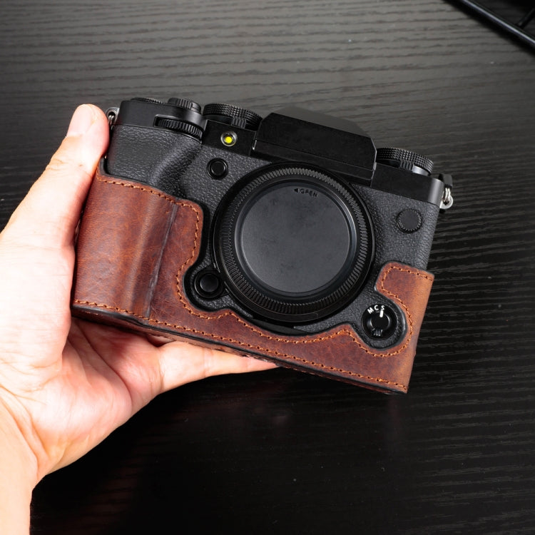 For FUJIFILM X-T5 Camera Cowhide Bag Anti-scratch Protective Case Base Cover(Deep Coffee) - Leather Bag by PMC TechLife | Online Shopping South Africa | PMC TechLife | Buy Now Pay Later Mobicred