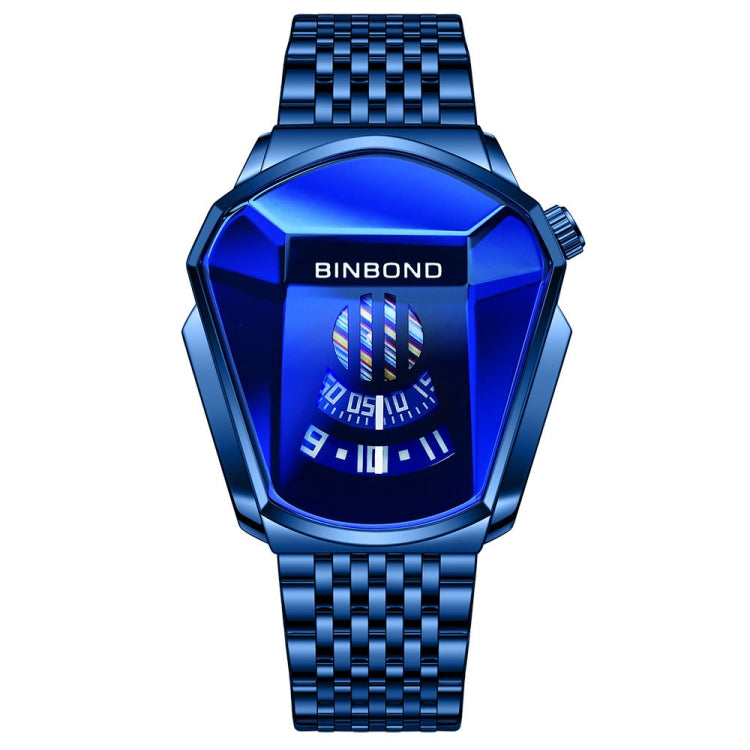 BINBOND Locomotive Concept Steel Belt Watch Men Live Black Technology Watch(Blue Steel Blue Face)