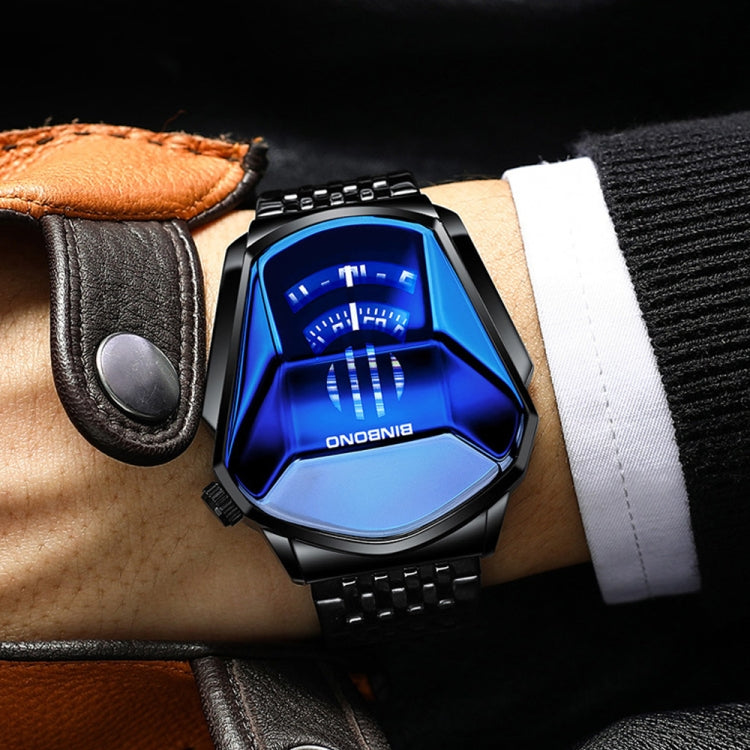 BINBOND Locomotive Concept Steel Belt Watch Men Live Black Technology Watch(Full Gold Gold Face)