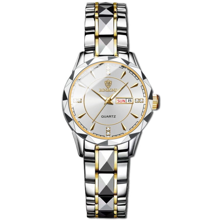 BINBOND B5552 Luminous Multifunctional Business Calendar Quartz Watch(Female-Inter-gold-White)