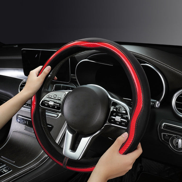 Car Steering Wheel Carbon Fiber Breathable Wear-resistant Leather Case, Size: 38cm(Yellow D Shape)