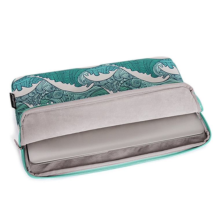 H3-04 14 Inch PU Leather Printing Laptop Liner Bag Tablet Sleeve Bag(Green Wave)