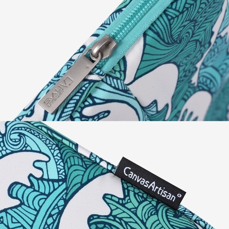 H3-04 14 Inch PU Leather Printing Laptop Liner Bag Tablet Sleeve Bag(Green Wave)